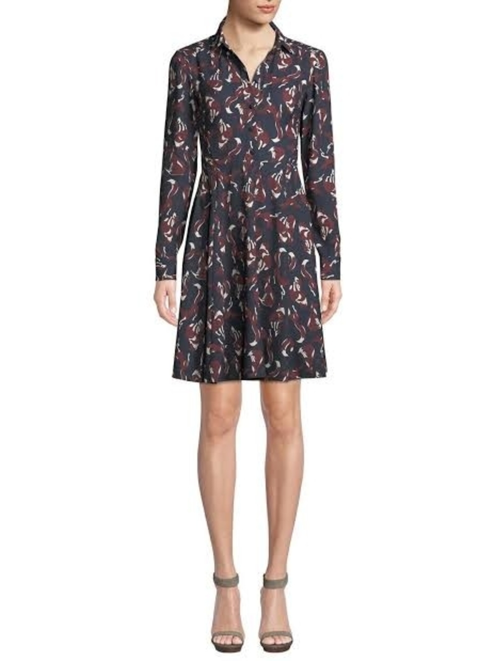 kate spade Navy Long-Sleeve Floral Fit-and-Flare Dress